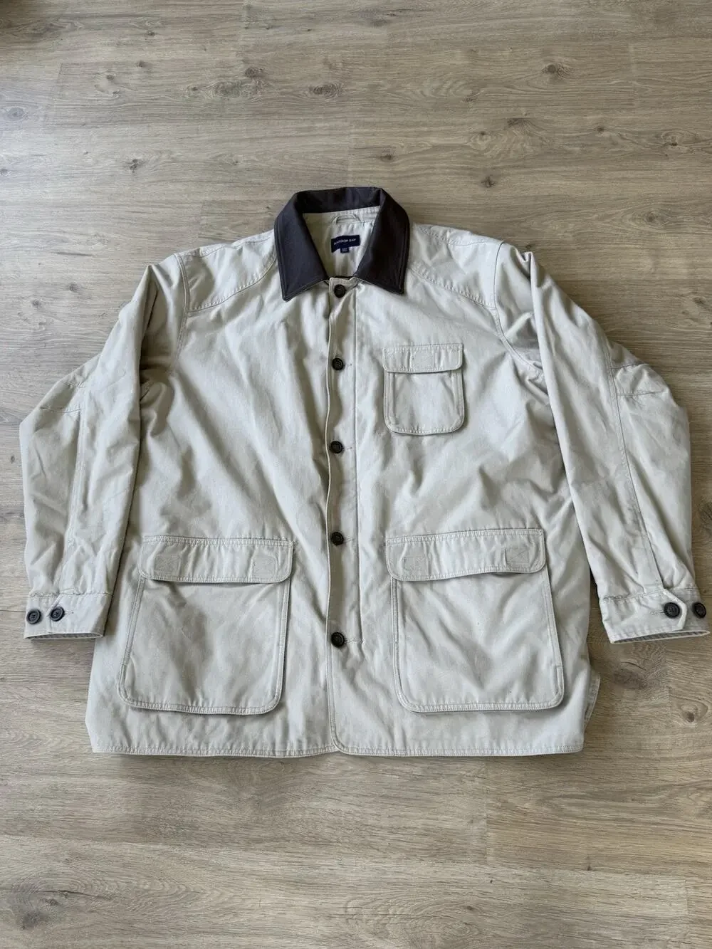 Harbor Bay Canvas Chore Coat/Jacket With Leather Collar Mens 3XLT Tall Beige